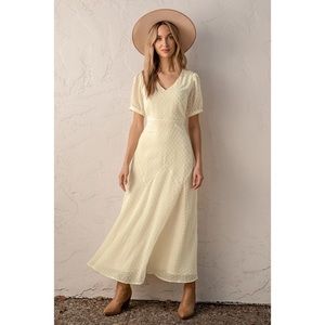 NWT Lulus Swiss Dot Chiffon Dress in Cream Off White Sz XS